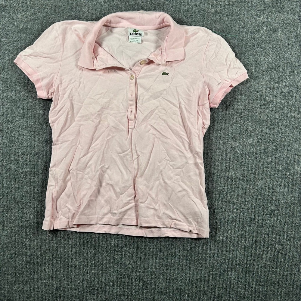 Lacoste Polo Womens Size 42 Pink Short Sleeve Stretch Pique Classic Logo Shirt